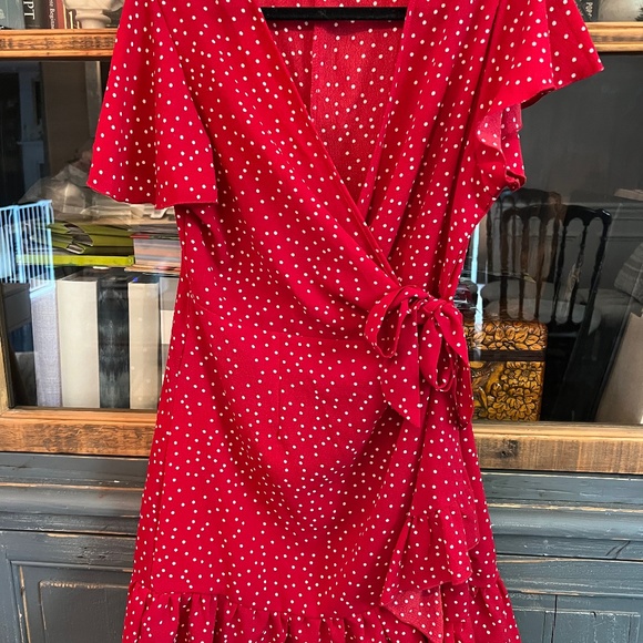 Red Polka Dot Wrap Dress - Picture 1 of 3